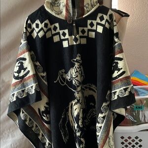 Black and Cream Sweater Poncho